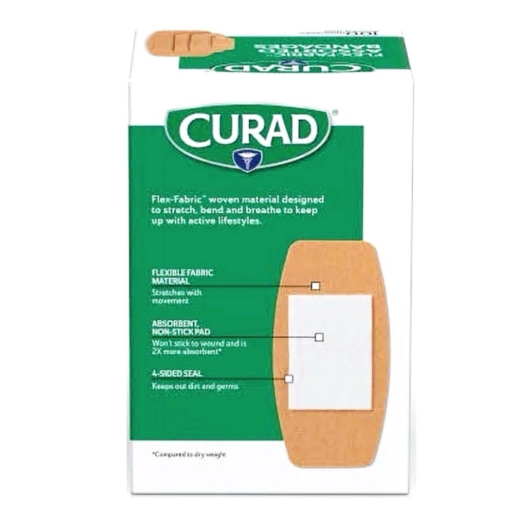 Curad Flex Fabric Assorted Adhesive Bandages, Assorted Sizes, 100 Box